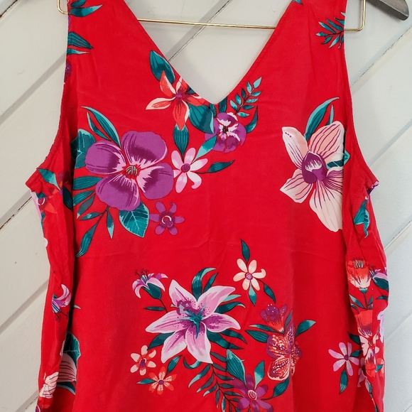 ❗gone❗Old Navy Tropical Hibiscus Flower Print Tank Red - Picture 2 of 7